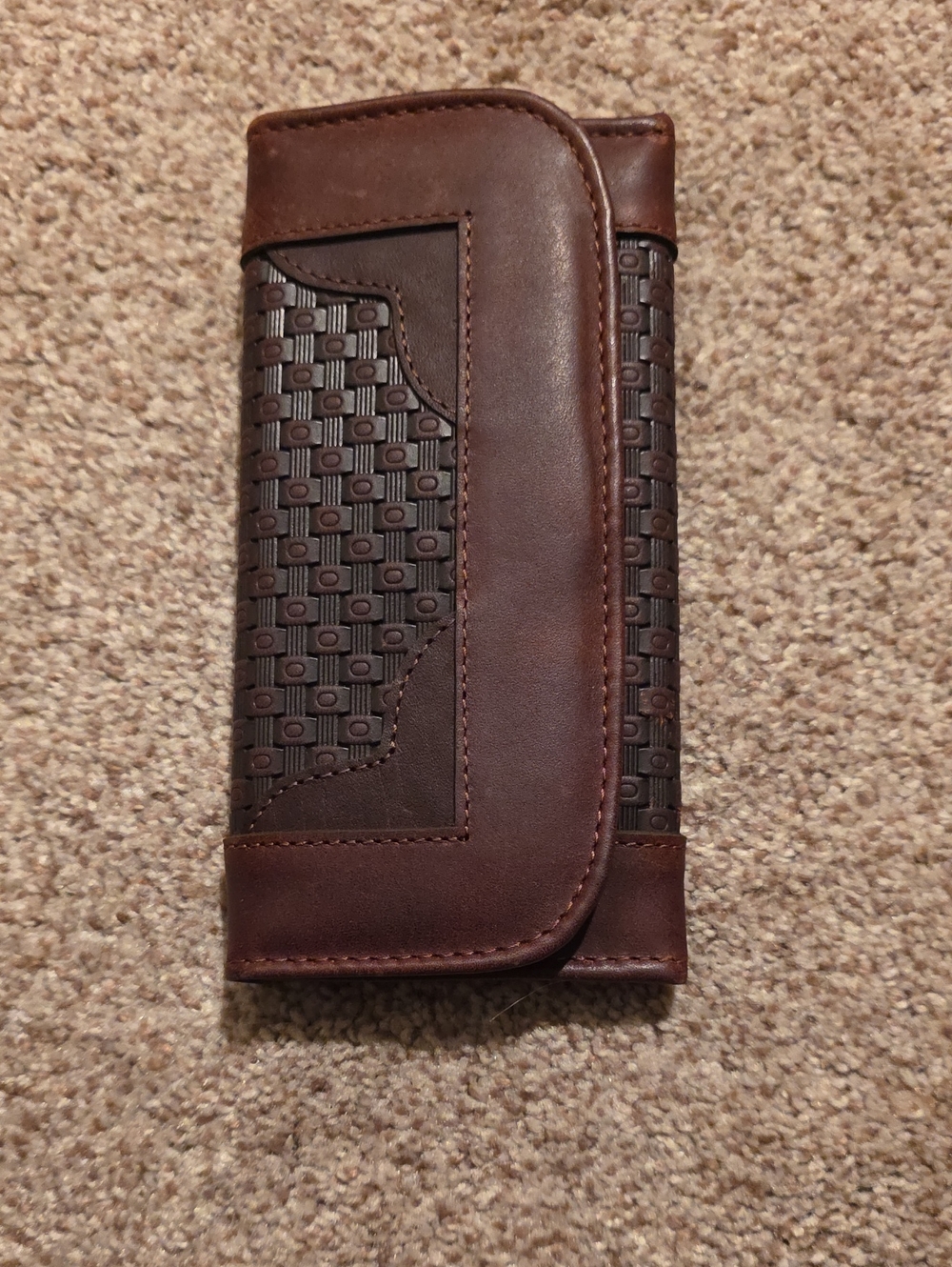 Mens Vintage Brown Leather & Red Plaid Wallet Like New